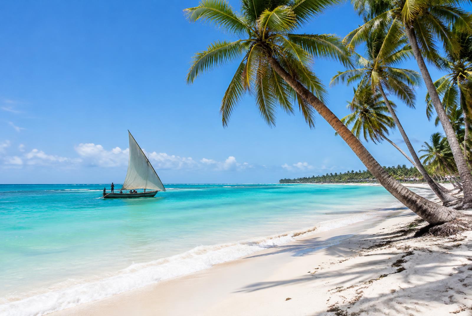 Diani Beach with palms and dhow